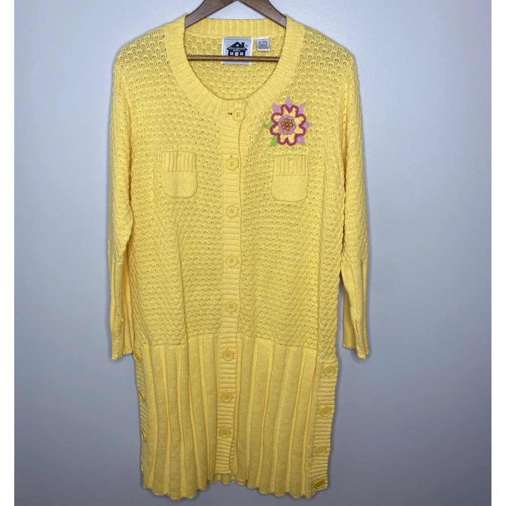 Storybook Knits Sweater Cardigan Sunshine Stitch Large Embroidered Grandma
